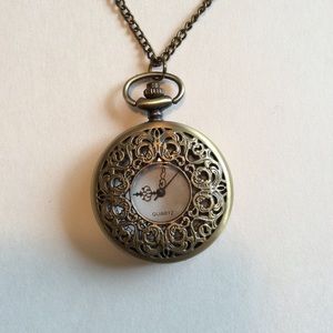 Bronze Necklace with Clock Pendant